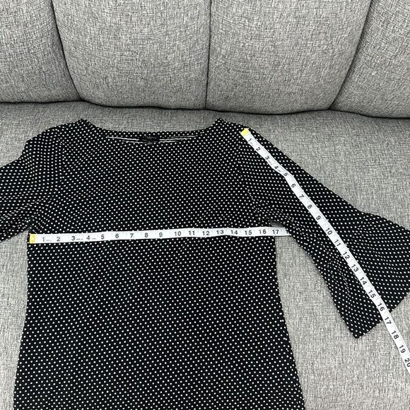 Talbots Petite Women's 3/4 Bell Sleeve Black Swiss Polka Dot Top Size SP - Picture 9 of 10
